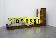 Posse (Farce), 2006, light boxes, loam, flokati rug, 104 x 207 x 54 cm